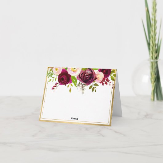 Burgundy Blush Pink Rose Floral Monogram Note Kaar Bedankkaart (Achterkant)