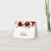 Burgundy Blush Pink Rose Floral Monogram Note Kaar Bedankkaart (Voorkant)