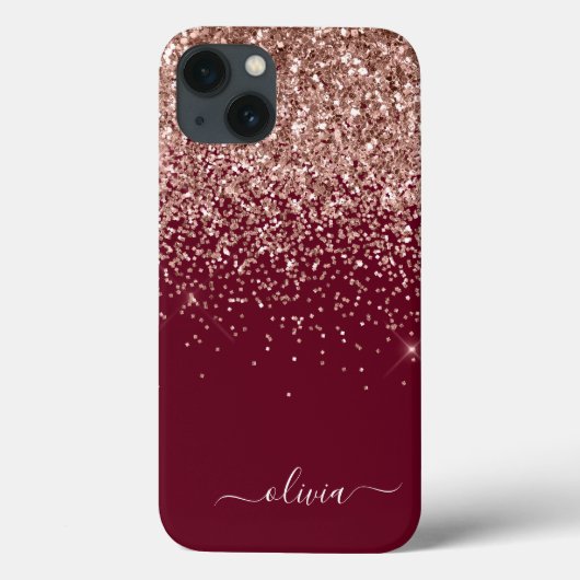Burgundy Blush Pink Rose Gold Glitter Monogram Cas Case-Mate iPhone Case (Achterkant)