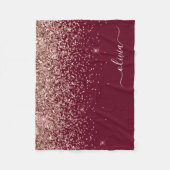 Burgundy Blush Pink Rose Gold Glitter Monogram Fleece Deken (Voorkant)