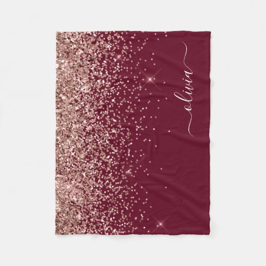 Burgundy Blush Pink Rose Gold Glitter Monogram Fleece Deken (Voorkant)