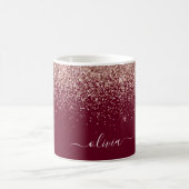 Burgundy Blush Pink Rose Gold Glitter Monogram Koffiemok (Center)