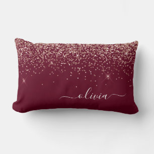 Burgundy Blush Pink Rose Gold Glitter Monogram Kussen