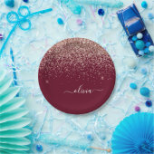 Burgundy Blush Pink Rose Gold Glitter Monogram Papieren Bordje (Feest)