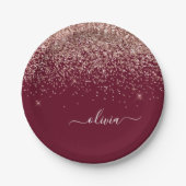 Burgundy Blush Pink Rose Gold Glitter Monogram Papieren Bordje (Voorkant)