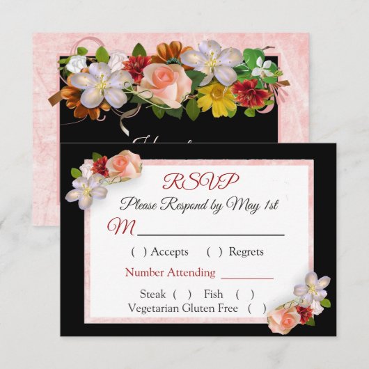 Burgundy Blush Pink Rose Gold Weddenschap RSVP-kaa RSVP Kaartje (Voorkant / Achterkant)