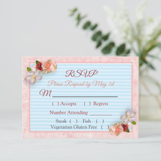 Burgundy Blush Pink Rose Gold Weddenschap RSVP-kaa RSVP Kaartje (Staand voorkant)