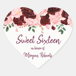 Burgundy & Blush Pink Rose Sweet 16 Party Hart Sticker