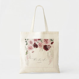 Burgundy Blush Pink Roses Floral Vrijgezellenfeest Tote Bag