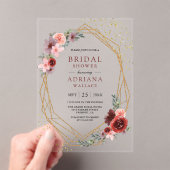 Burgundy Blush Pink Roses Geometric Bridal Shower  Acryl Uitnodigingen (Insitu (Draagbaar))