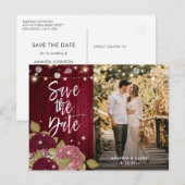 Burgundy Blush Pink Save the Date Photo Briefkaart (Voorkant / Achterkant)