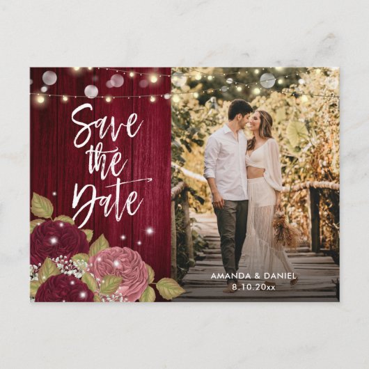 Burgundy Blush Pink Save the Date Photo Briefkaart (Voorkant)