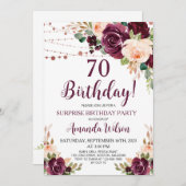 Burgundy Blush Pink Script Surprise Birthday Party Kaart (Voorkant / Achterkant)