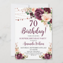 Burgundy Blush Pink Script Surprise Birthday Party