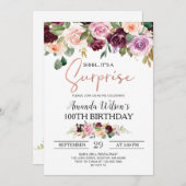 Burgundy Blush Pink Script Surprise Birthday Party Kaart (Voorkant / Achterkant)