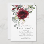 Burgundy Blush Pink Waterverf Flowers Baby shower Kaart (Voorkant)