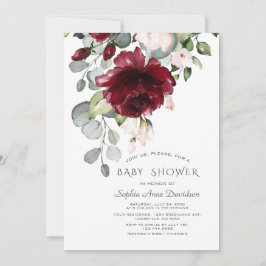 Burgundy Blush Pink Waterverf Flowers Baby shower Kaart