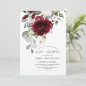 Burgundy Blush Pink Waterverf Flowers Baby shower Kaart (Staand voorkant)