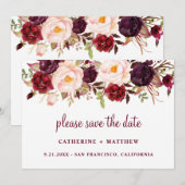 Burgundy Blush Pink Wedding Save the Date (Voorkant / Achterkant)