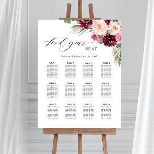 Burgundy Blush Pink Wedding Seding Chart Sign Poster