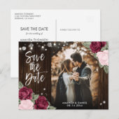Burgundy Blush Pink Weduwfoto Save the Date Aankondigingskaart (Voorkant / Achterkant)