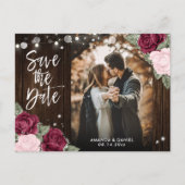 Burgundy Blush Pink Weduwfoto Save the Date Aankondigingskaart (Voorkant)