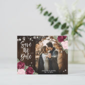 Burgundy Blush Pink Weduwfoto Save the Date Aankondigingskaart (Staand voorkant)