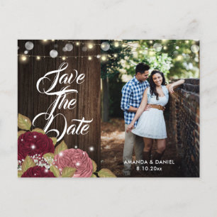 Burgundy Blush Pink Weduwfoto Save the Date Aankondigingskaart