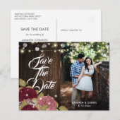 Burgundy Blush Pink Weduwfoto Save the Date Aankondigingskaart (Voorkant / Achterkant)