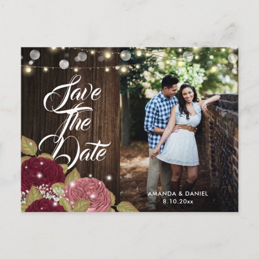 Burgundy Blush Pink Weduwfoto Save the Date Aankondigingskaart (Voorkant)