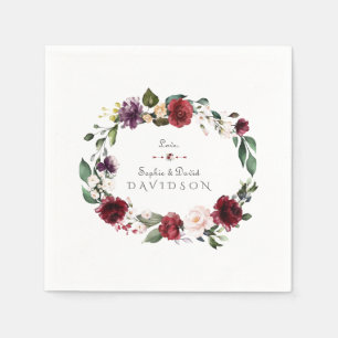 Burgundy Blush Plum Bloemen Krans Bruiloft Servet