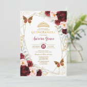 Burgundy Blush Quinceañera Butterflies Geometric Kaart (Staand voorkant)