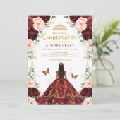 Burgundy Blush Quinceañera Princess Mis Quince Kaart (Staand voorkant)
