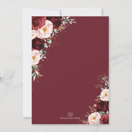 Burgundy Blush Quinceañera Princess Mis Quince Kaart (Achterkant)