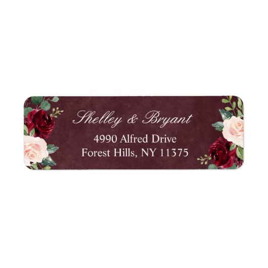 Burgundy Blush Red Waterverf Floral Etiket (Voorkant)