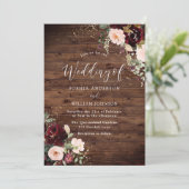 Burgundy Blush Red Wine Floral Fall Wedding Kaart (Staand voorkant)