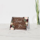 Burgundy & Blush Red Wine Floral Rustic Wedding Bedankkaart (Voorkant)