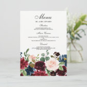 Burgundy Blush Red Wine Flowers Modern Weddenschap Menu (Staand voorkant)