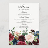 Burgundy Blush Red Wine Flowers Modern Weddenschap Menu (Voorkant)