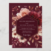 Burgundy Blush Romantic Wedding Kaart (Voorkant / Achterkant)
