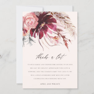 Burgundy Blush Roos Floral Pampas Grass Wedding Bedankkaart