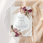 Burgundy, Blush & Roos Gold Elegant Boho Invitatio Kaart