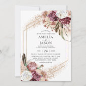 Burgundy, Blush & Roos Gold Elegant Boho Invitatio Kaart (Voorkant)