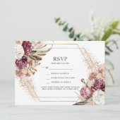 Burgundy, Blush & Roos Gold Elegant Boho RSVP Invi Kaart (Staand voorkant)