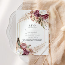 Burgundy, Blush & Roos Gold Elegant Boho RSVP