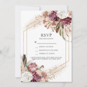 Burgundy, Blush & Roos Gold Elegant Boho RSVP Kaart (Voorkant)