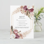 Burgundy, Blush & Roos Gold Elegant Boho RSVP Kaart (Staand voorkant)