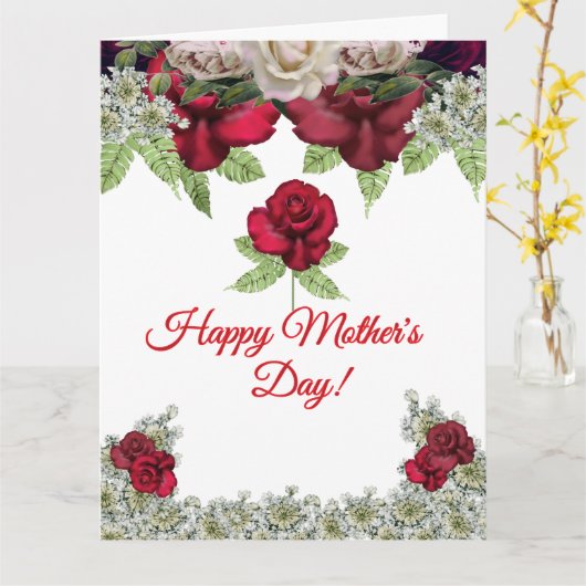 Burgundy Blush Roses Greenery Mother's Day  Kaart (Gele Bloem)