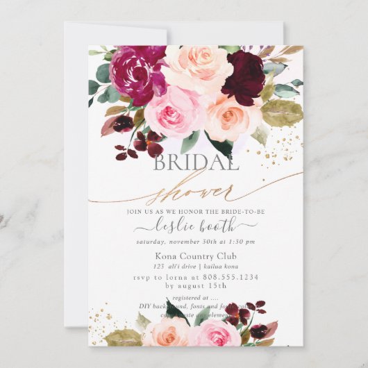 Burgundy Blush Roses Vrijgezellenfeest Kaart (Voorkant)