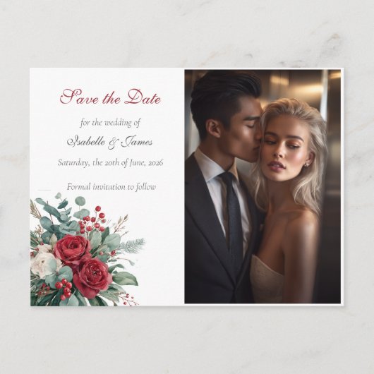 Burgundy & Blush Roses Wedding Save the Date Aankondigingskaart (Voorkant)